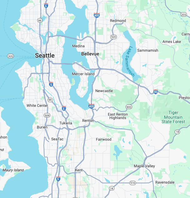 Service area map showing Seattle area